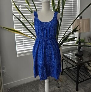 Banana Republic Petite Ruffle Fit-and-Flare Dress. Color: voltage blue. Size xsm